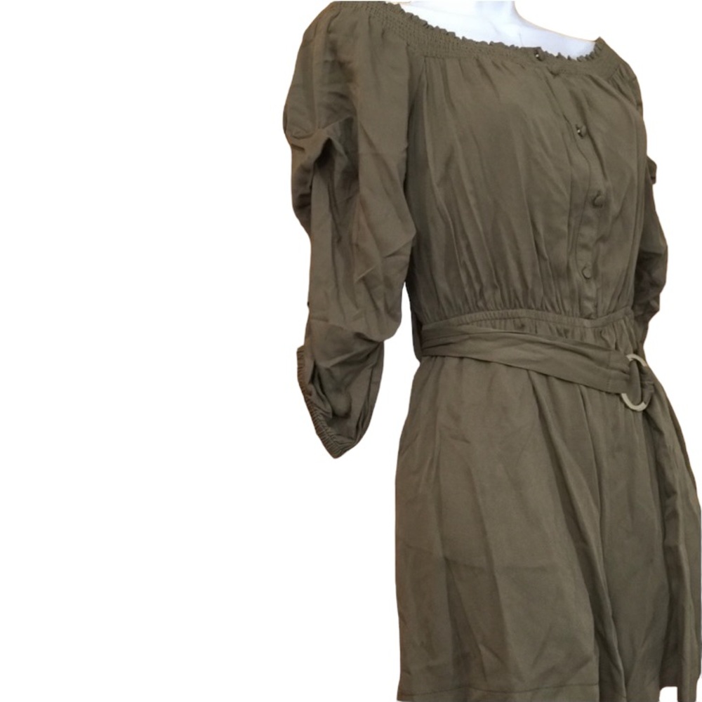 New Olive Off the Shoulder Belted Romper - Picture 3 of 5